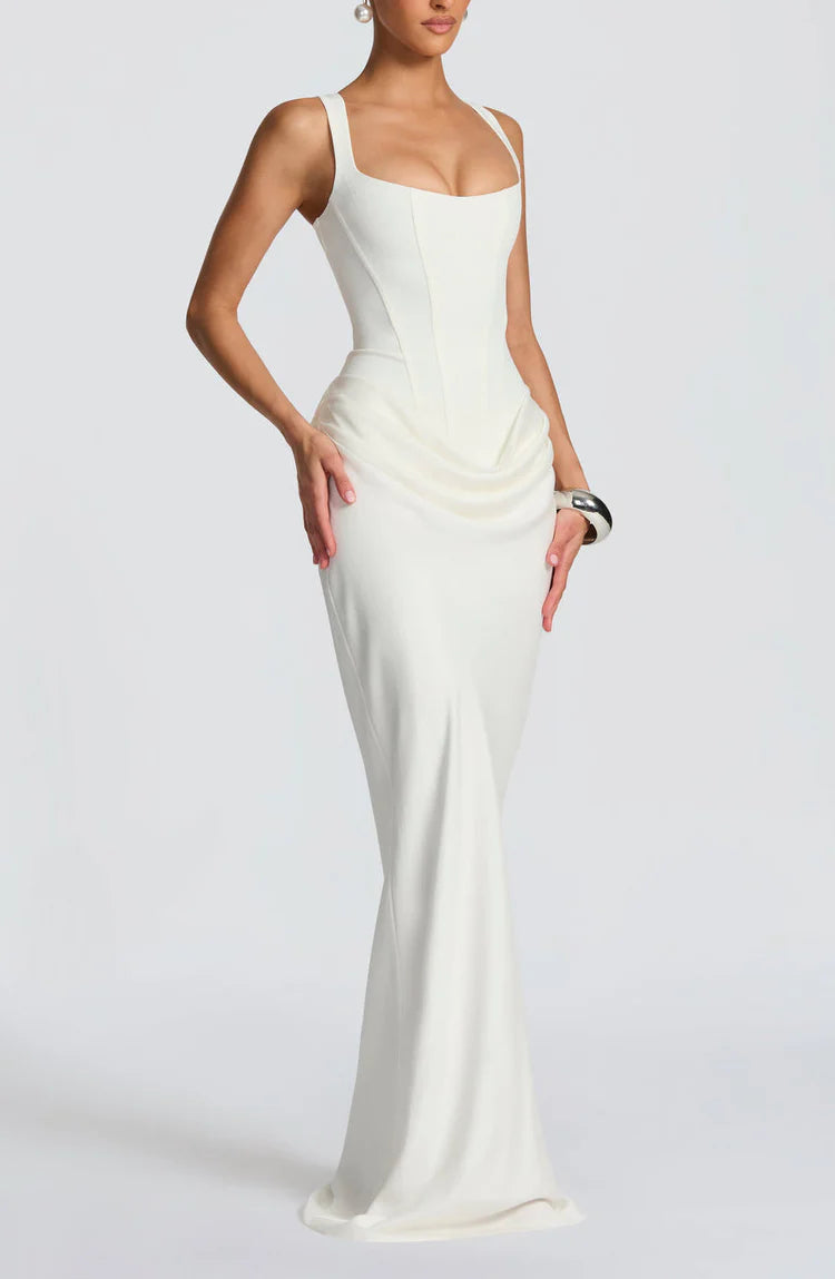 Jasmine | Women’s Draped Maxi Wedding Guest Dress Sleeveless Dress
