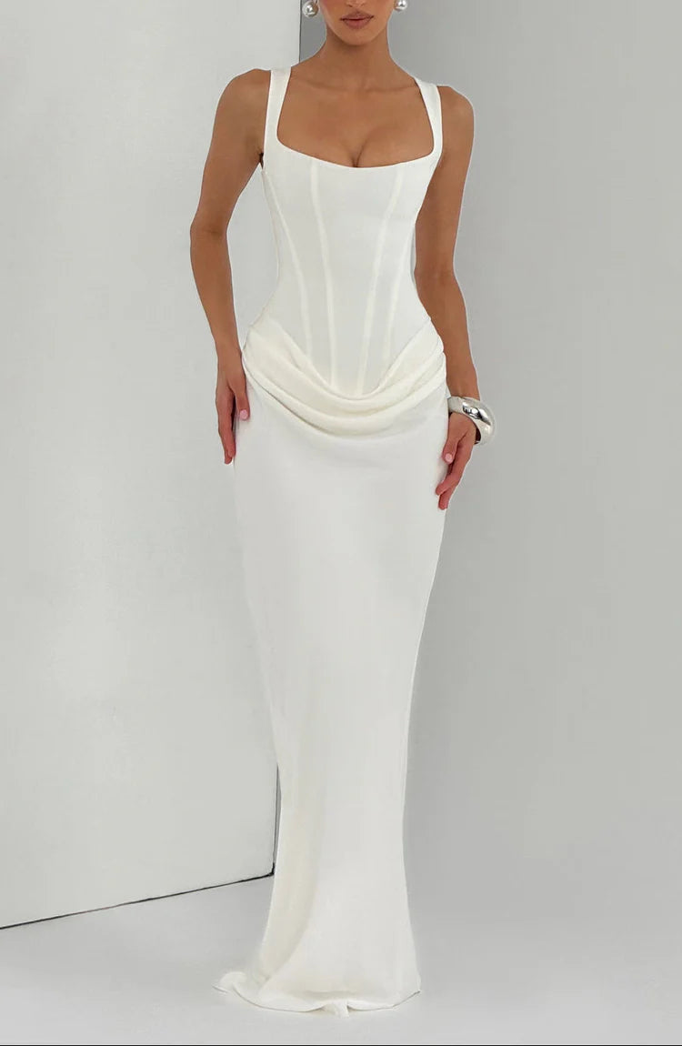 Jasmine | Women’s Draped Maxi Wedding Guest Dress Sleeveless Dress
