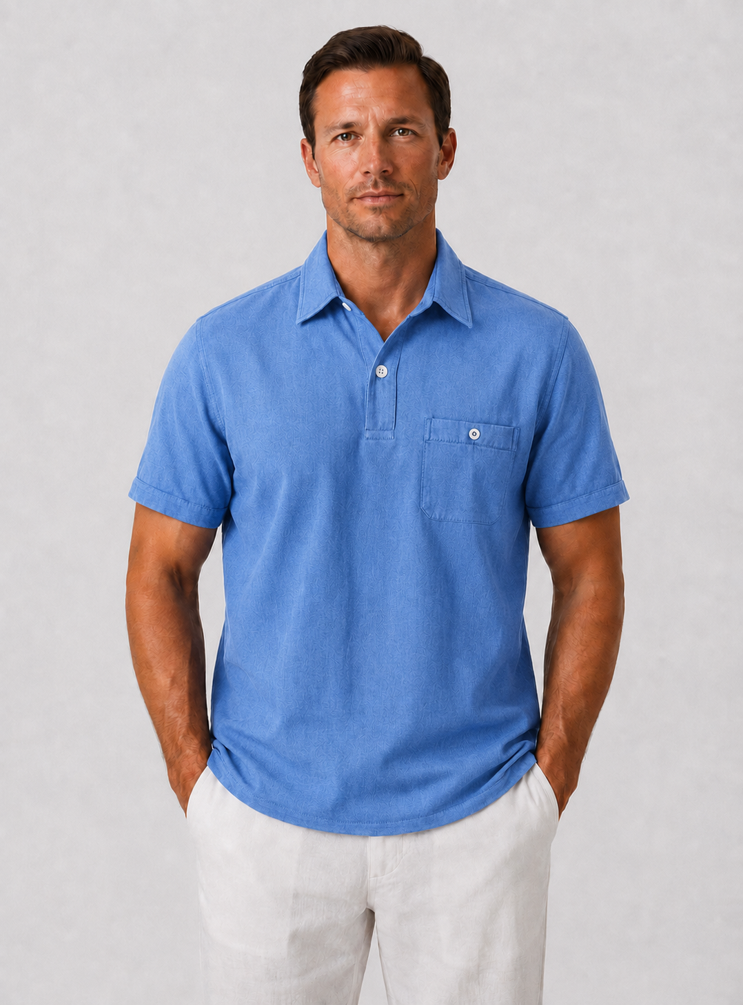 Joshua | Men’s Button Polo Shirt Short Sleeve With Pocket Detail