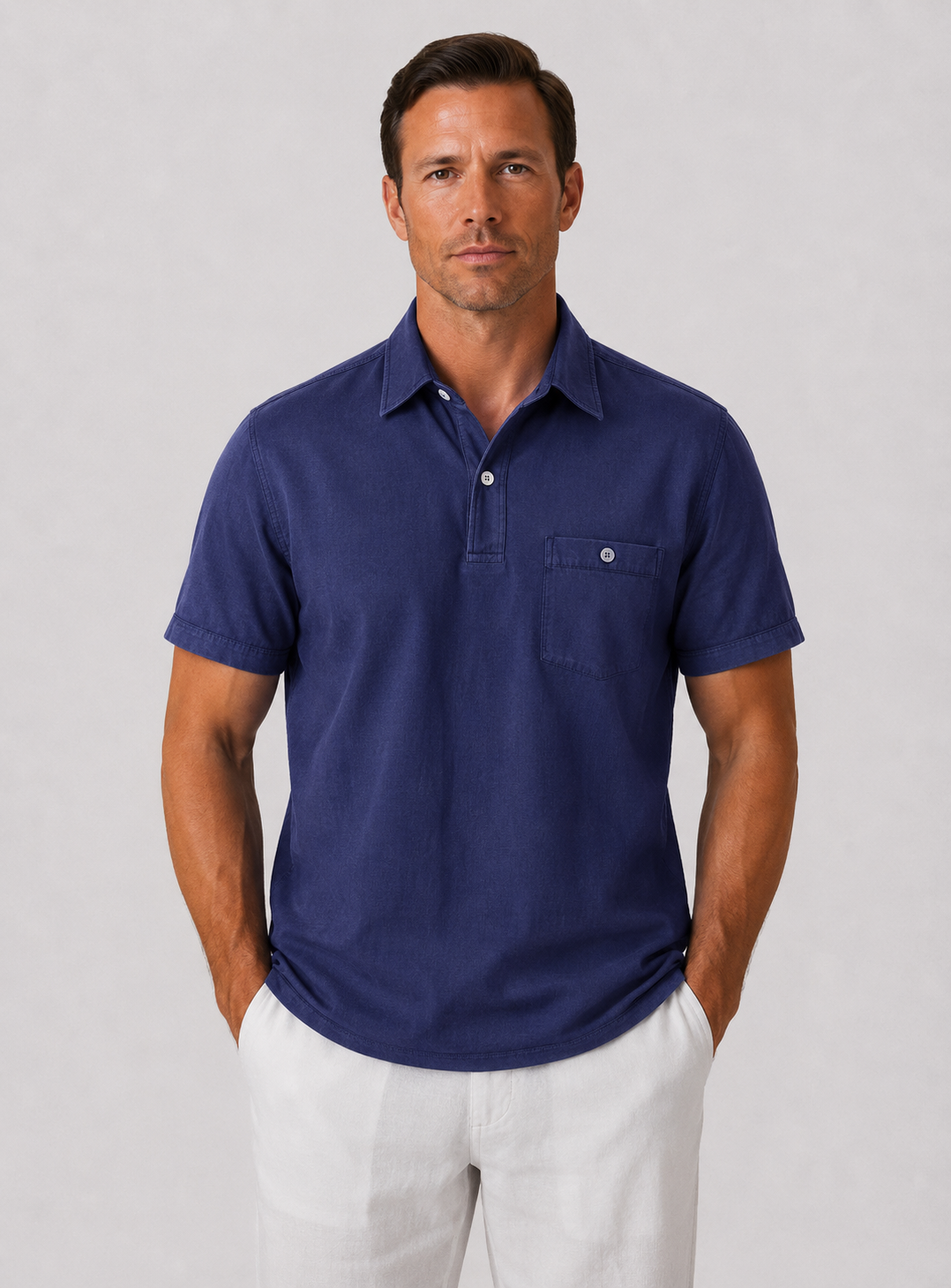 Joshua | Men’s Button Polo Shirt Short Sleeve With Pocket Detail