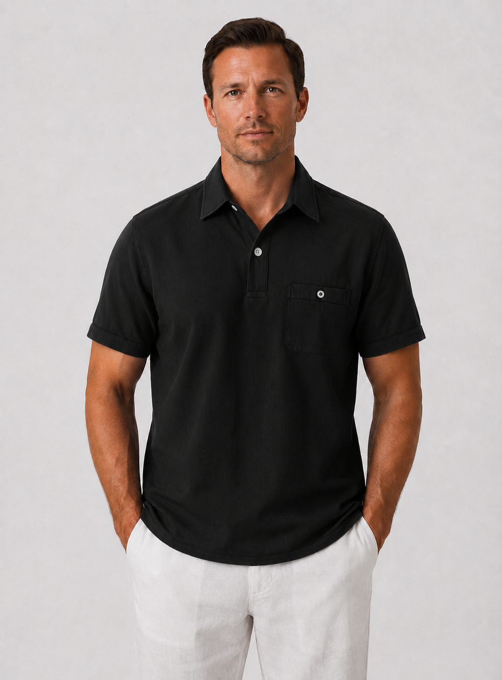 Joshua | Men’s Button Polo Shirt Short Sleeve With Pocket Detail