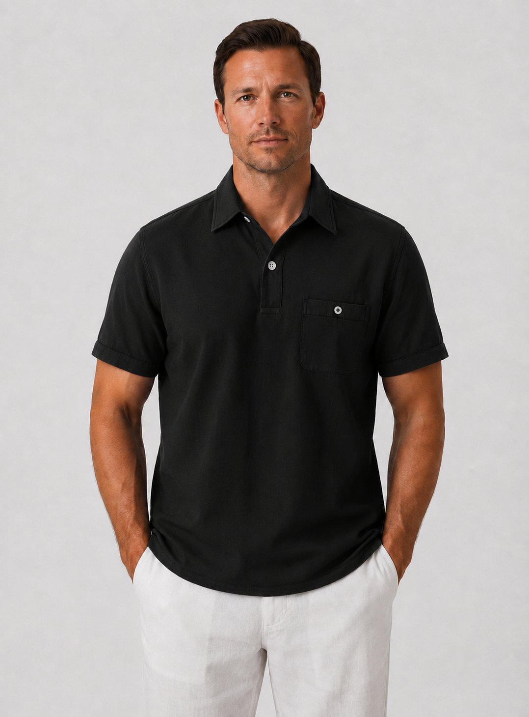 Joshua | Men’s Button Polo Shirt Short Sleeve With Pocket Detail