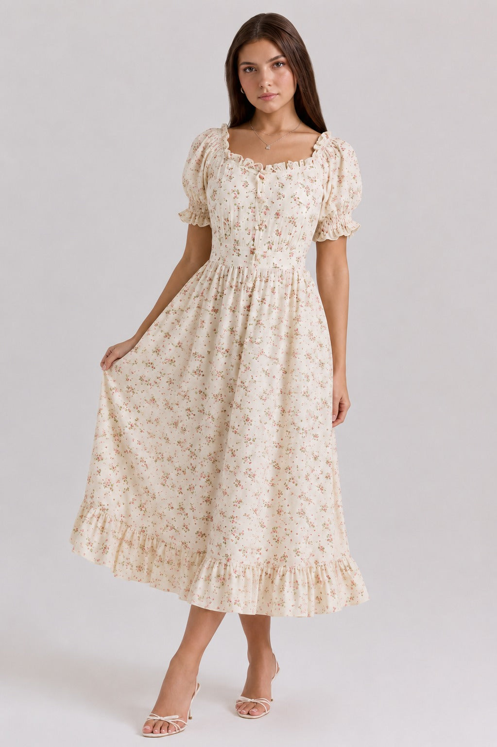 Kelsey | Women’s Square Neck Puff Sleeve Midi Dress