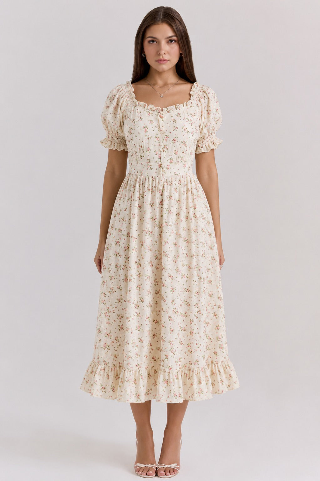 Kelsey | Women’s Square Neck Puff Sleeve Midi Dress