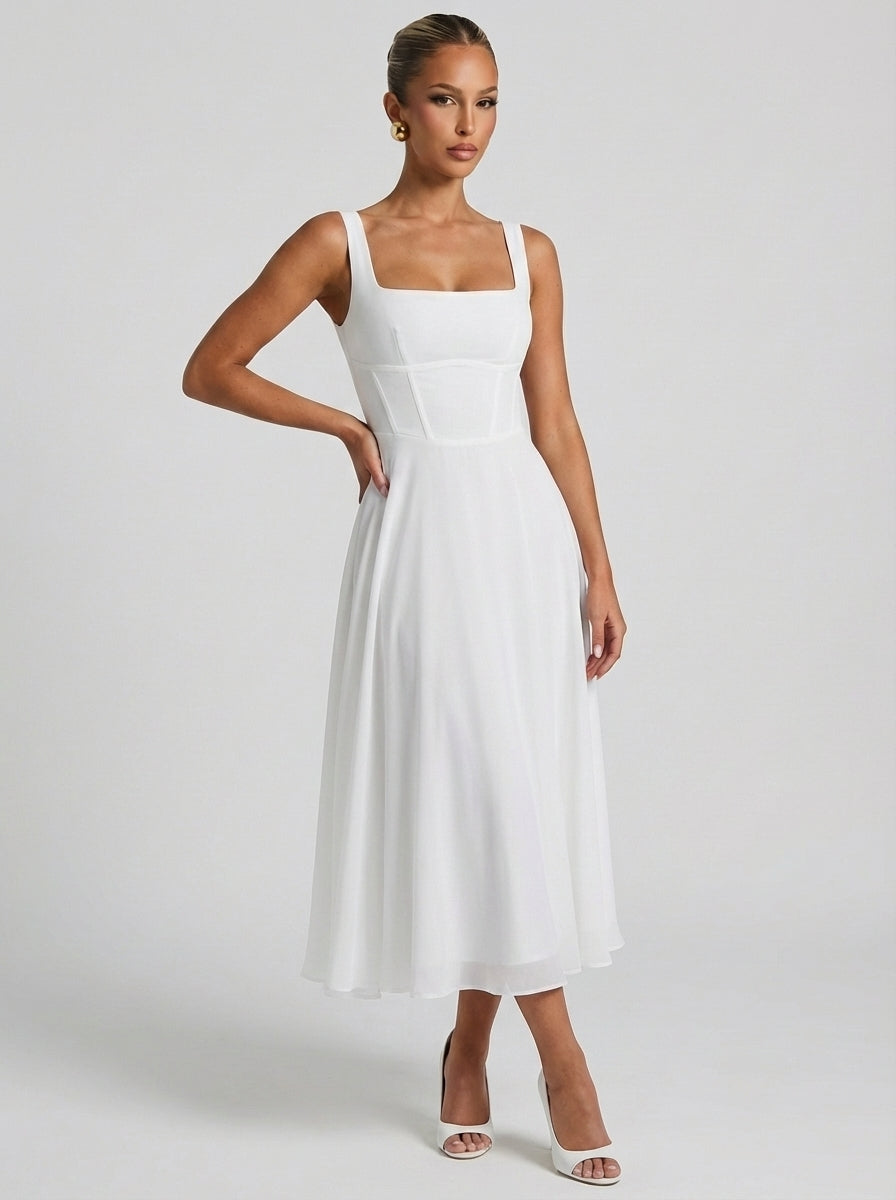 Kylie | Women’s Square Neck A Line Midi Dress