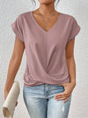 Lucia | Women’s V Neck Twist Front Short Sleeve Knit Shirt