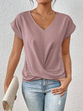 Lucia | Women’s V Neck Twist Front Short Sleeve Knit Shirt
