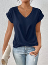 Lucia | Women’s V Neck Twist Front Short Sleeve Knit Shirt