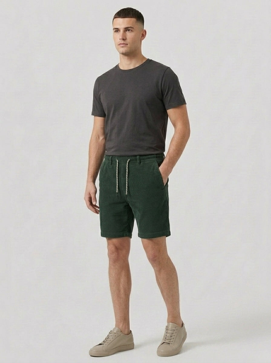 Luke | Men’s Ribbed Drawstring Summer Shorts Rolled Hem