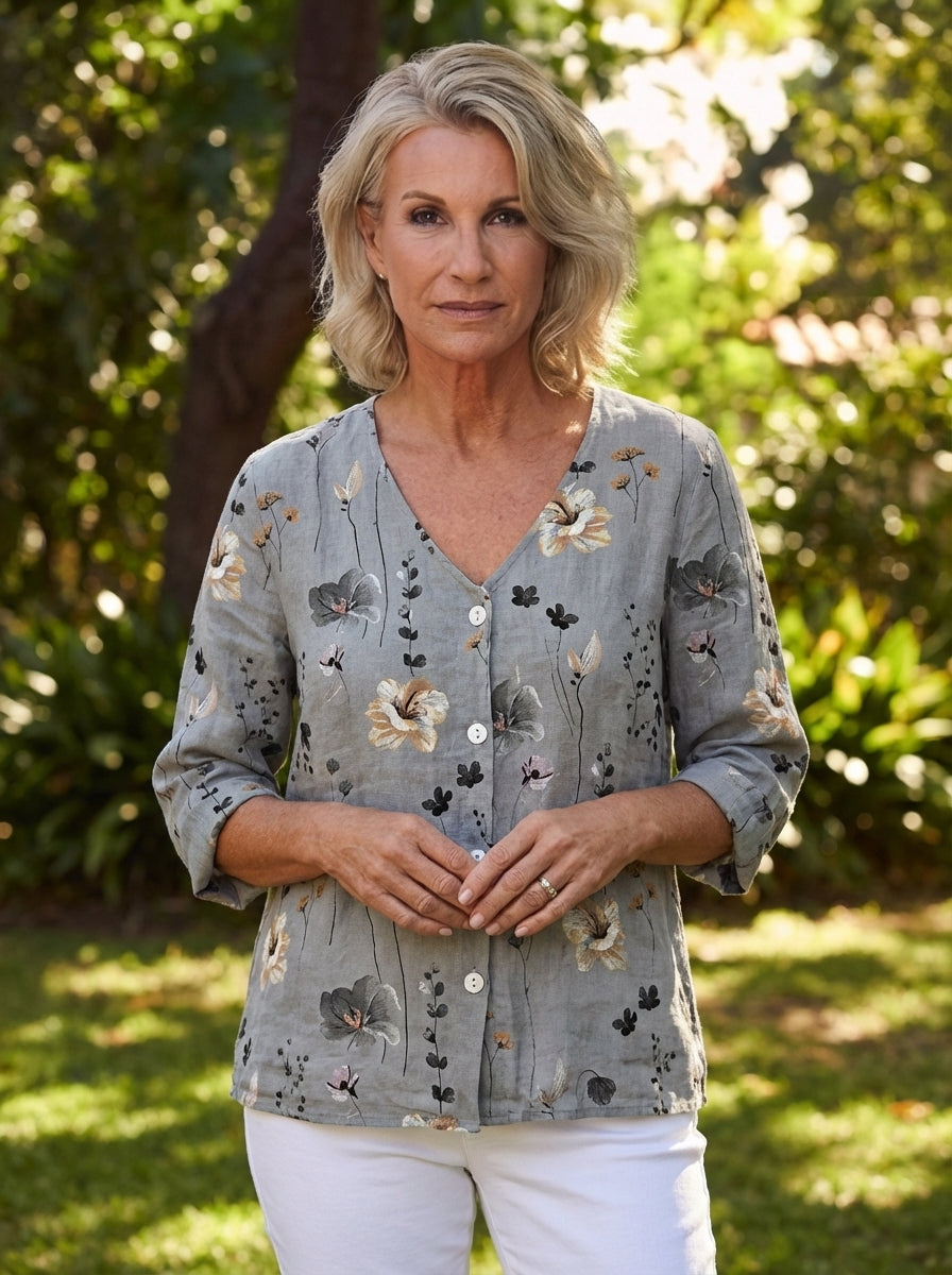 Madeline | Women’s V Neck Floral Button Down Day Top