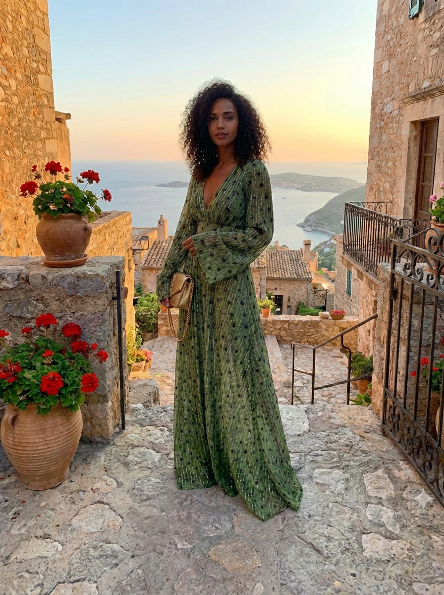 Madison | Women’s Long Sleeve V Neck Maxi Summer Beach Dress