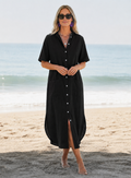 Maggie | Women’s Button Front Collared Beach Cover Up Dress