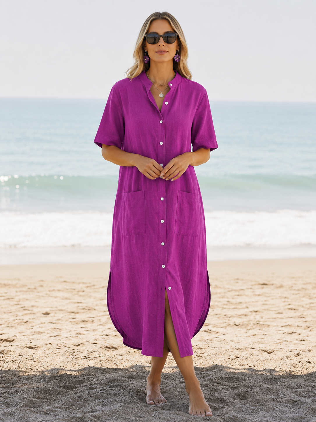 Maggie | Women’s Button Front Collared Beach Cover Up Dress