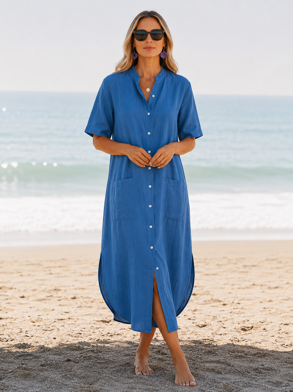 Maggie | Women’s Button Front Collared Beach Cover Up Dress