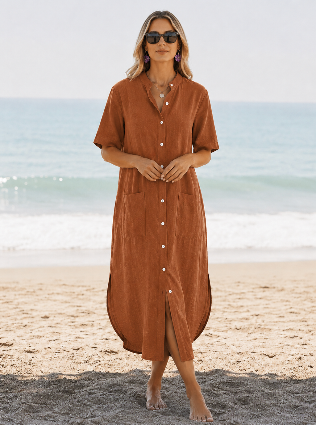 Maggie | Women’s Button Front Collared Beach Cover Up Dress