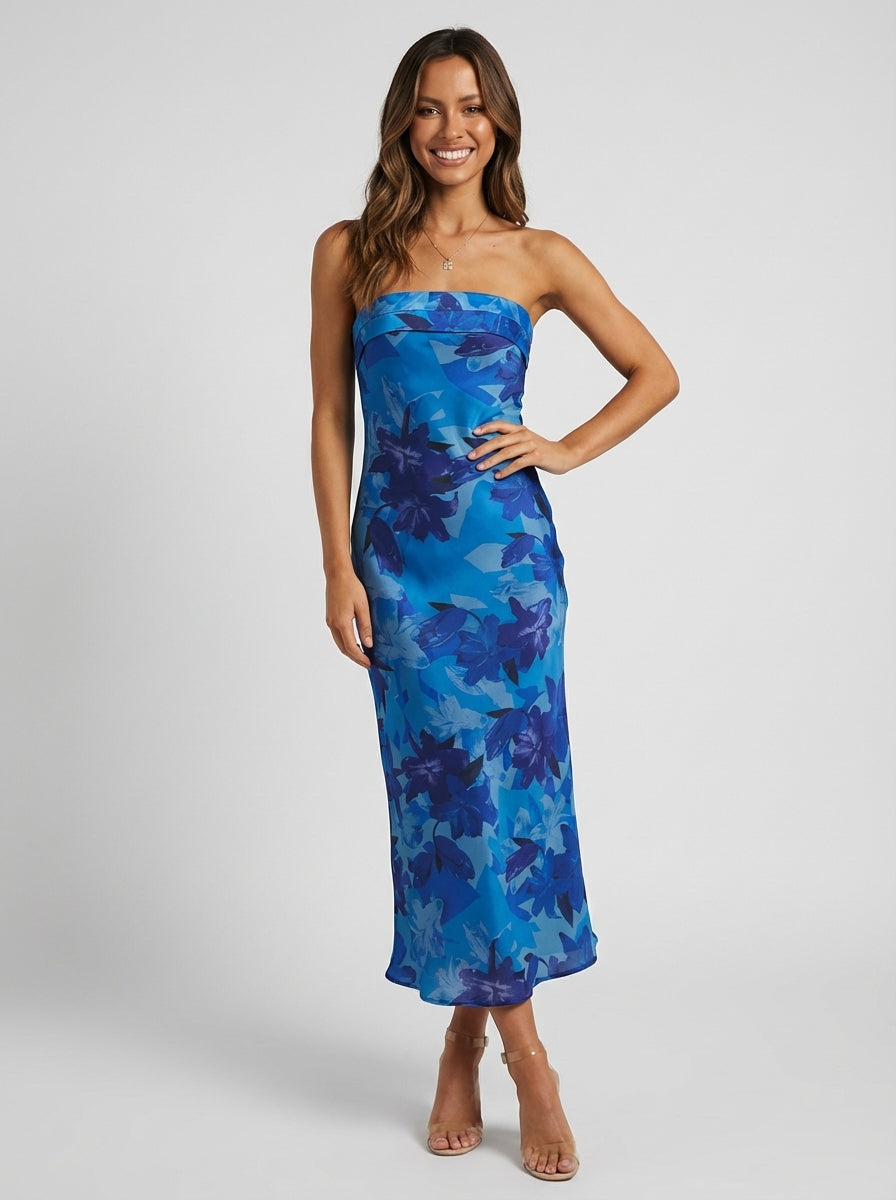 Megan | Women’s Strapless Floral Print Summer Midi Dress