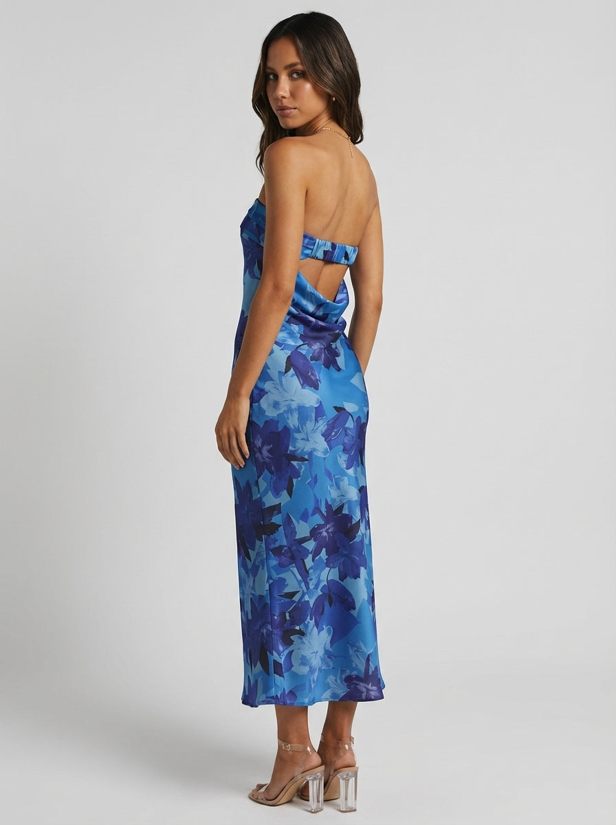 Megan | Women’s Strapless Floral Print Summer Midi Dress
