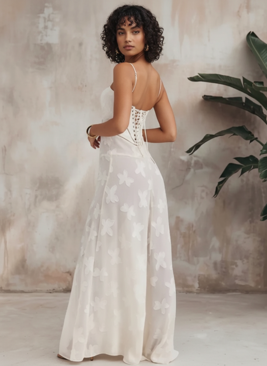 Melody | Women's Graduation Floral Printed Corset Maxi Dress