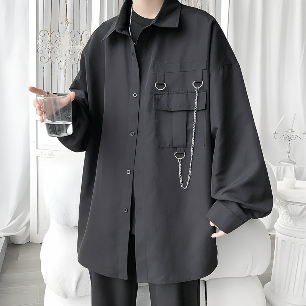 Men’s Chain-Detail Button-Up Shirt
