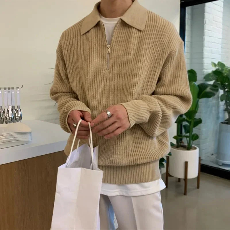 Men's Cotton Wool Half-Zip Collared Sweater