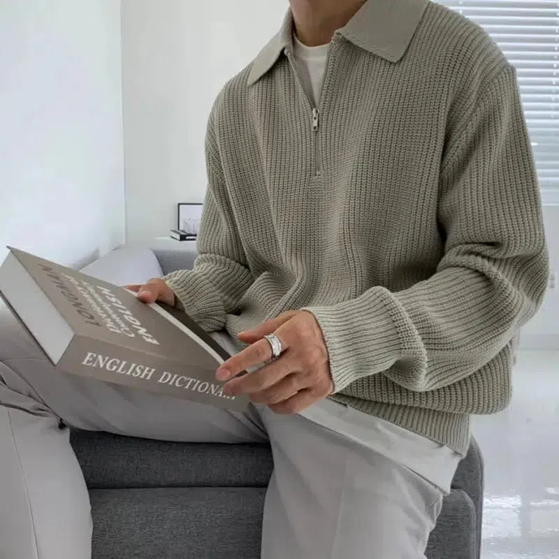 Men's Cotton Wool Half-Zip Collared Sweater