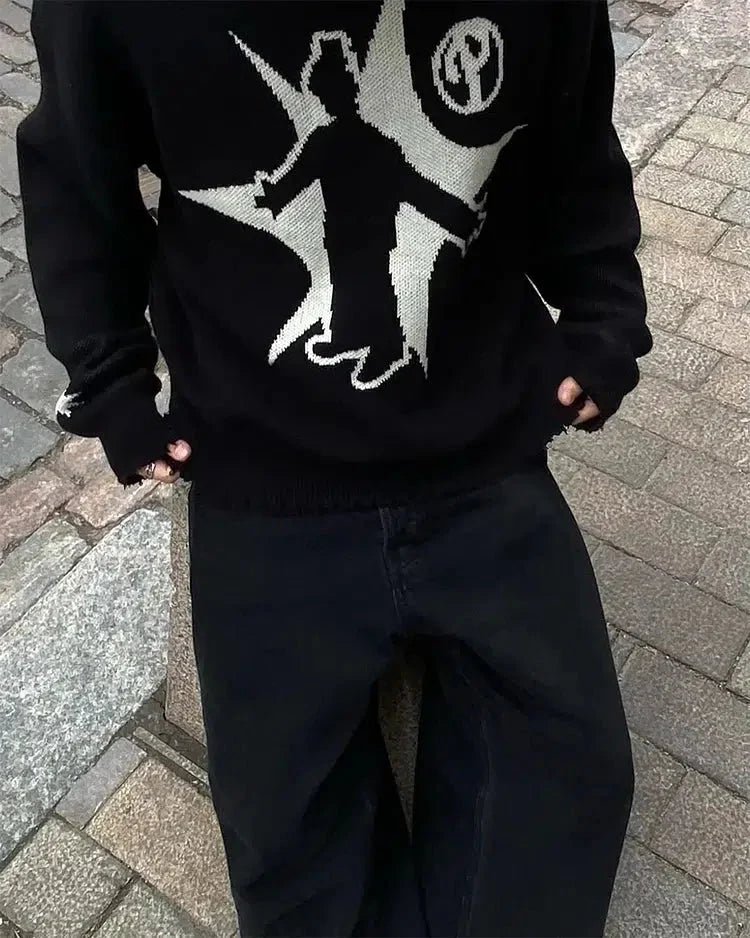 Men’s Graphic Sweater with Distressed Finish