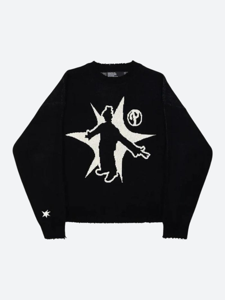 Men’s Graphic Sweater with Distressed Finish