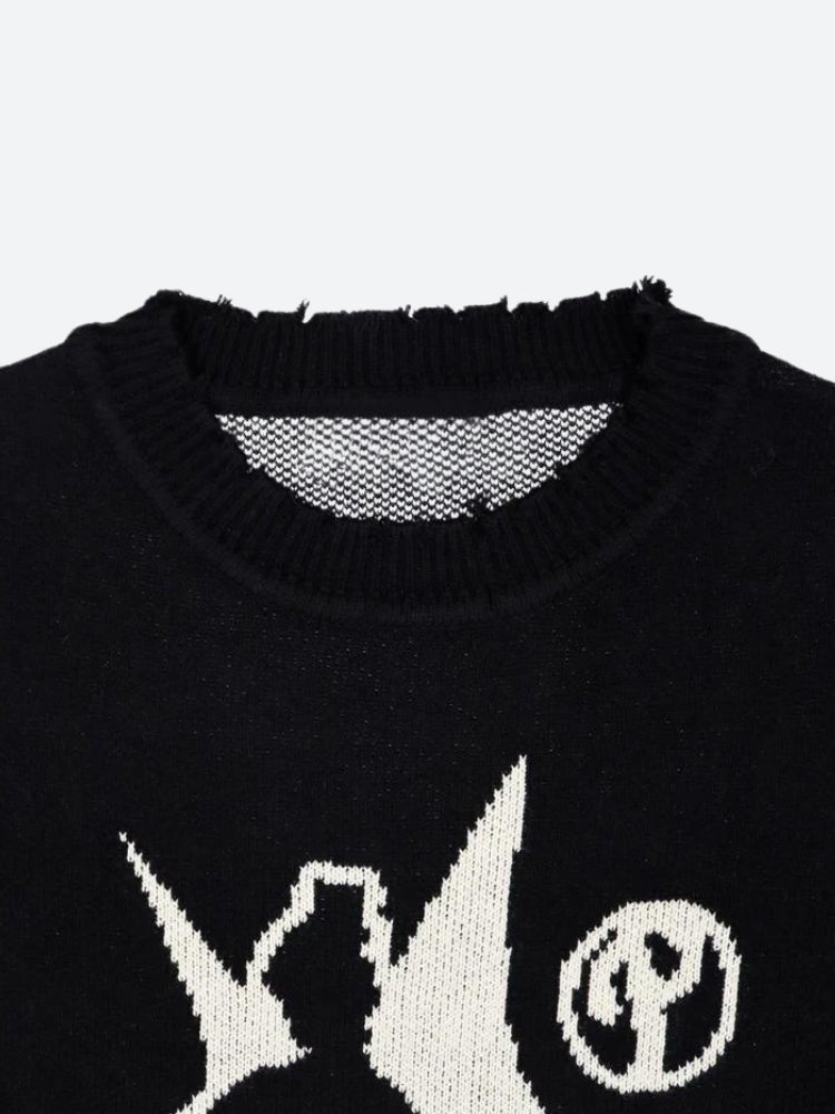 Men’s Graphic Sweater with Distressed Finish