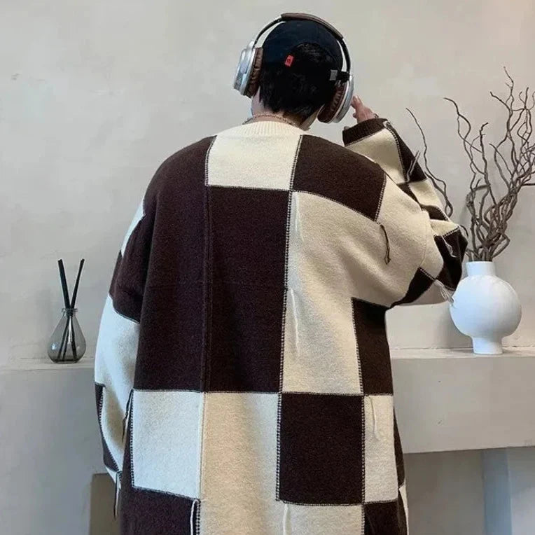 Men’s Oversized Checkered Knit Sweater