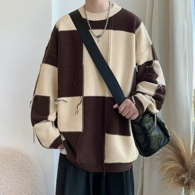 Men’s Oversized Checkered Knit Sweater