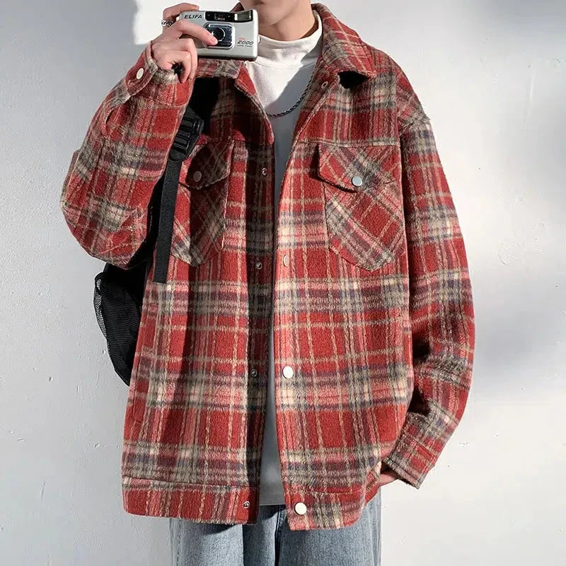 Men’s Plaid Jacket with Chest Pockets