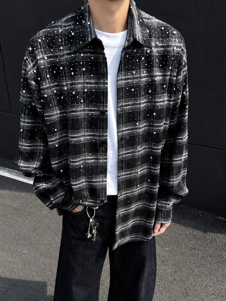 Men’s Plaid Shirt with Rhinestone Details