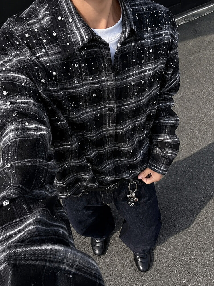 Men’s Plaid Shirt with Rhinestone Details