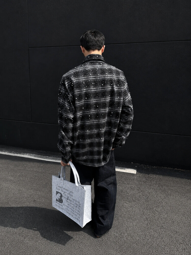 Men’s Plaid Shirt with Rhinestone Details