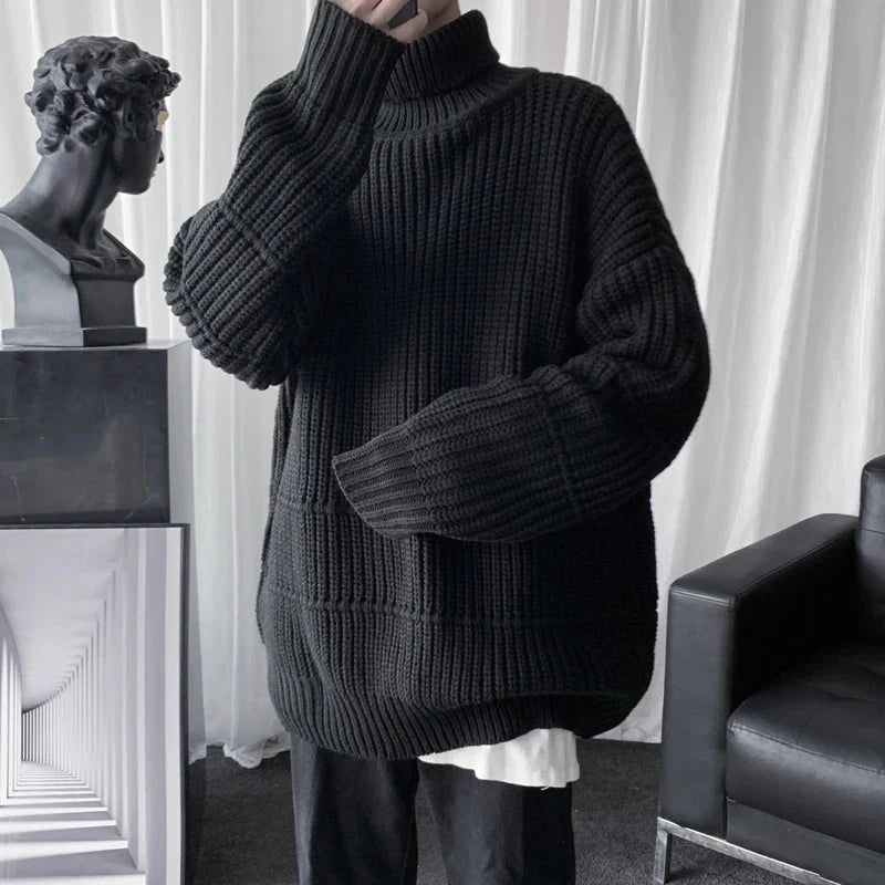 Men's Chunky Knit Oversized Turtleneck Sweater