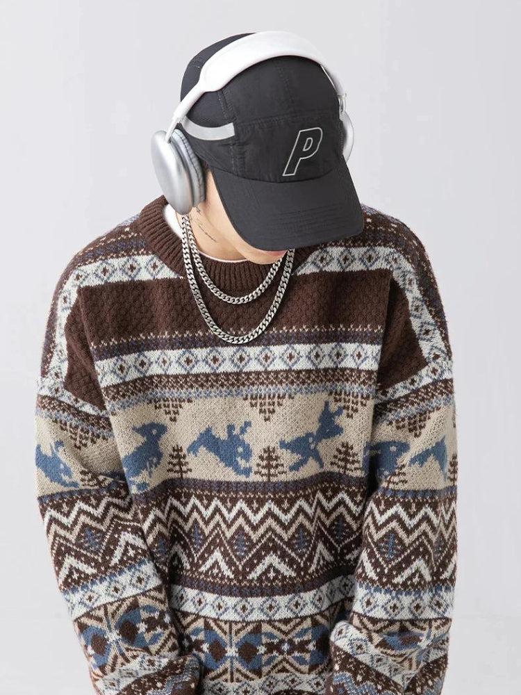 Men's Vintage Fair Isle Rabbit Pattern Sweater