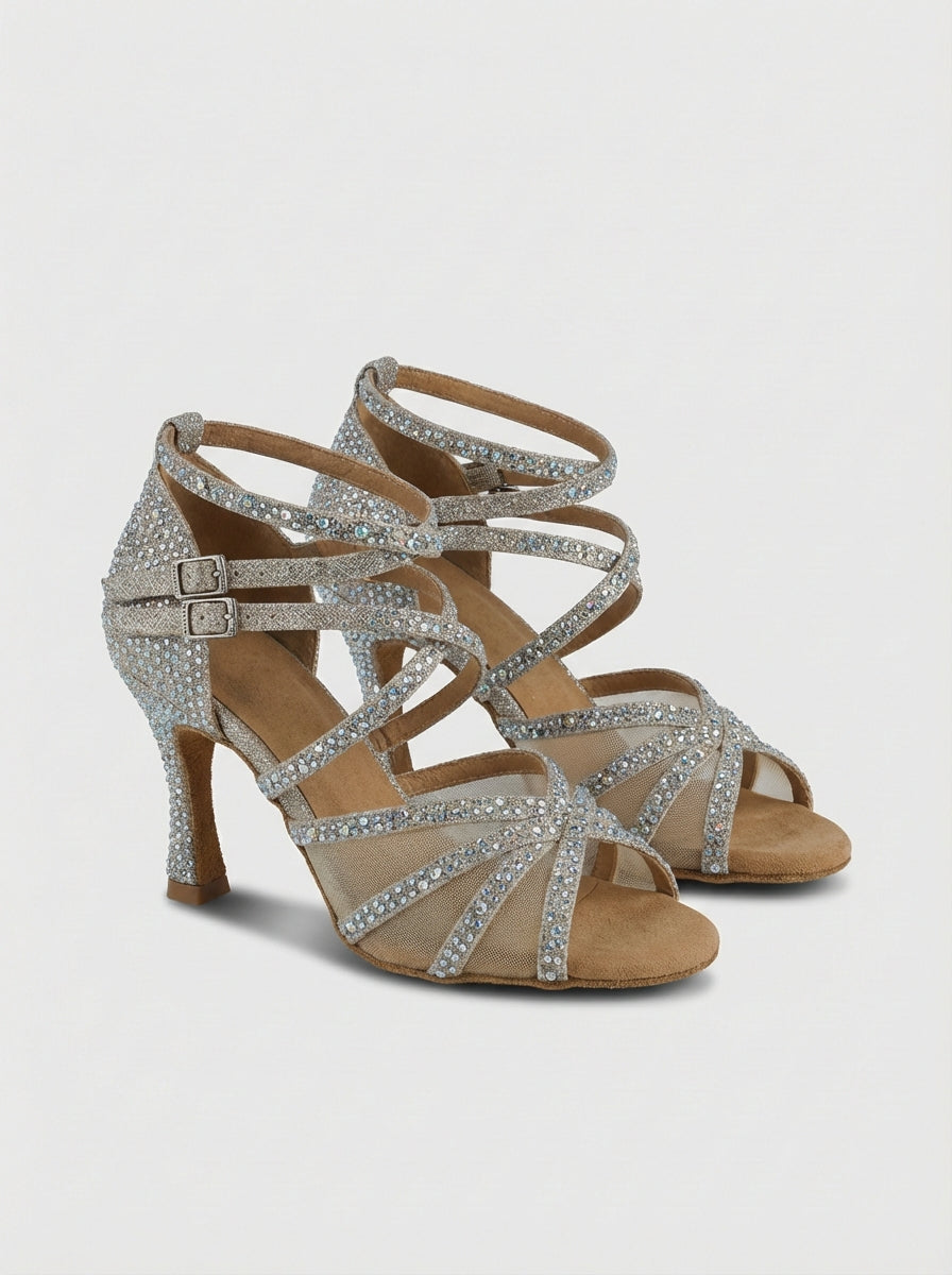 Mia | Women’s Rhinestone Open Toe Strappy Dance Sandal Heels