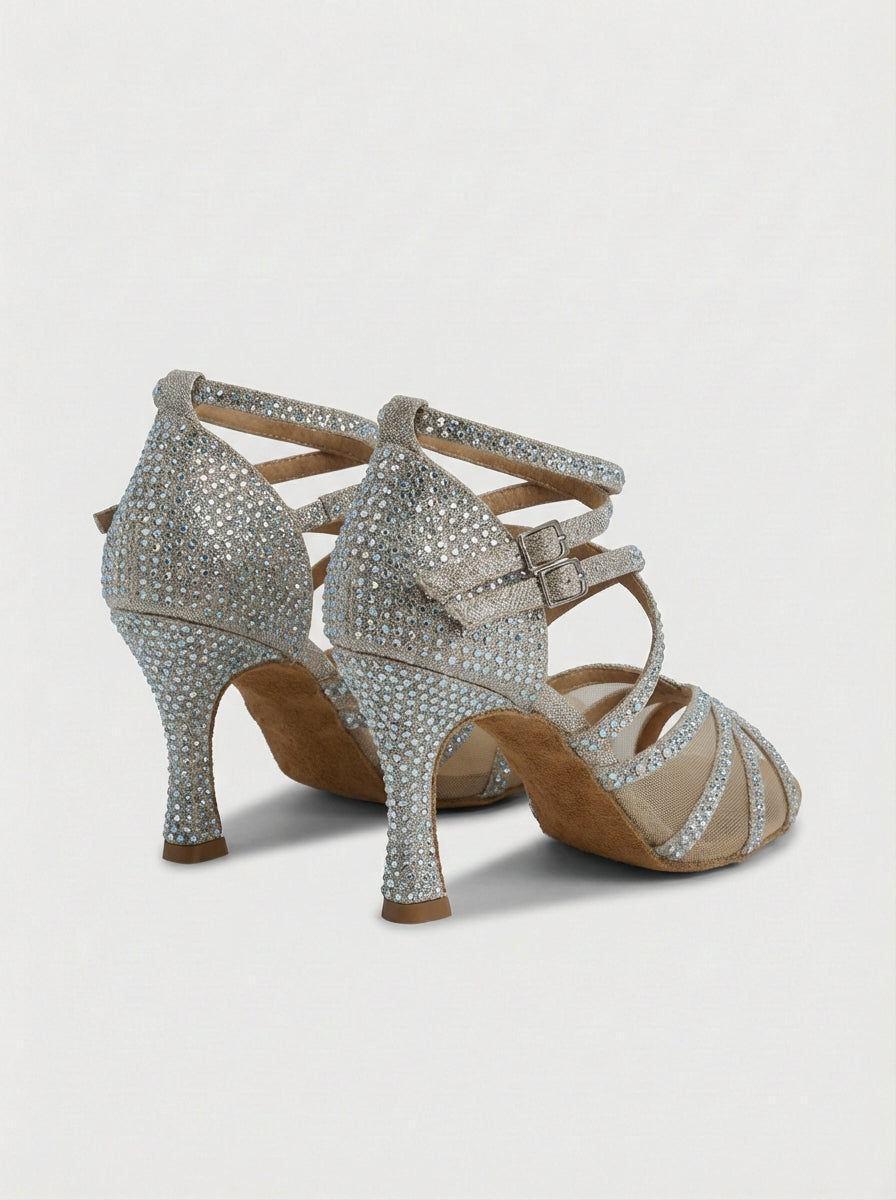 Mia | Women’s Rhinestone Open Toe Strappy Dance Sandal Heels