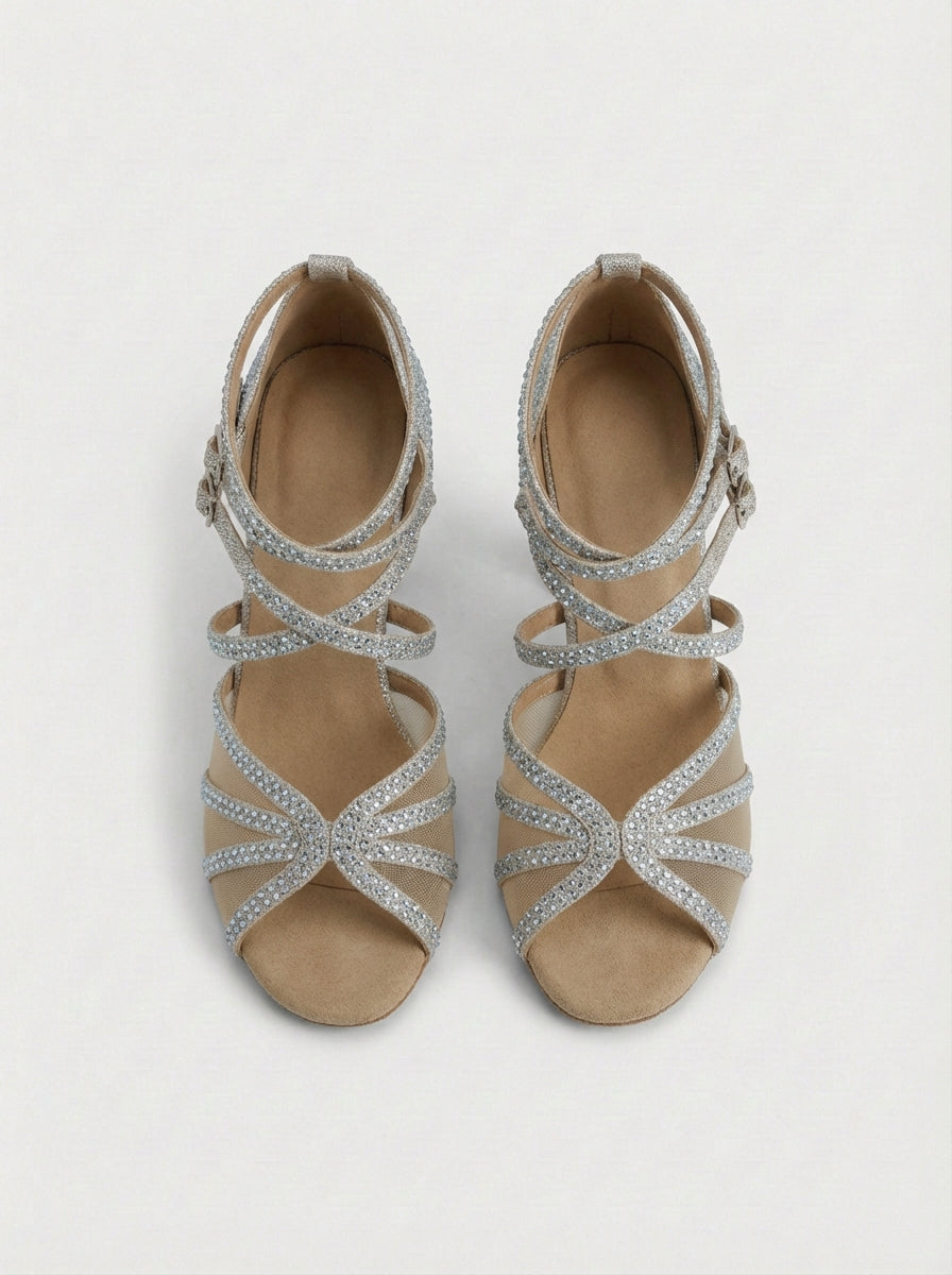 Mia | Women’s Rhinestone Open Toe Strappy Dance Sandal Heels