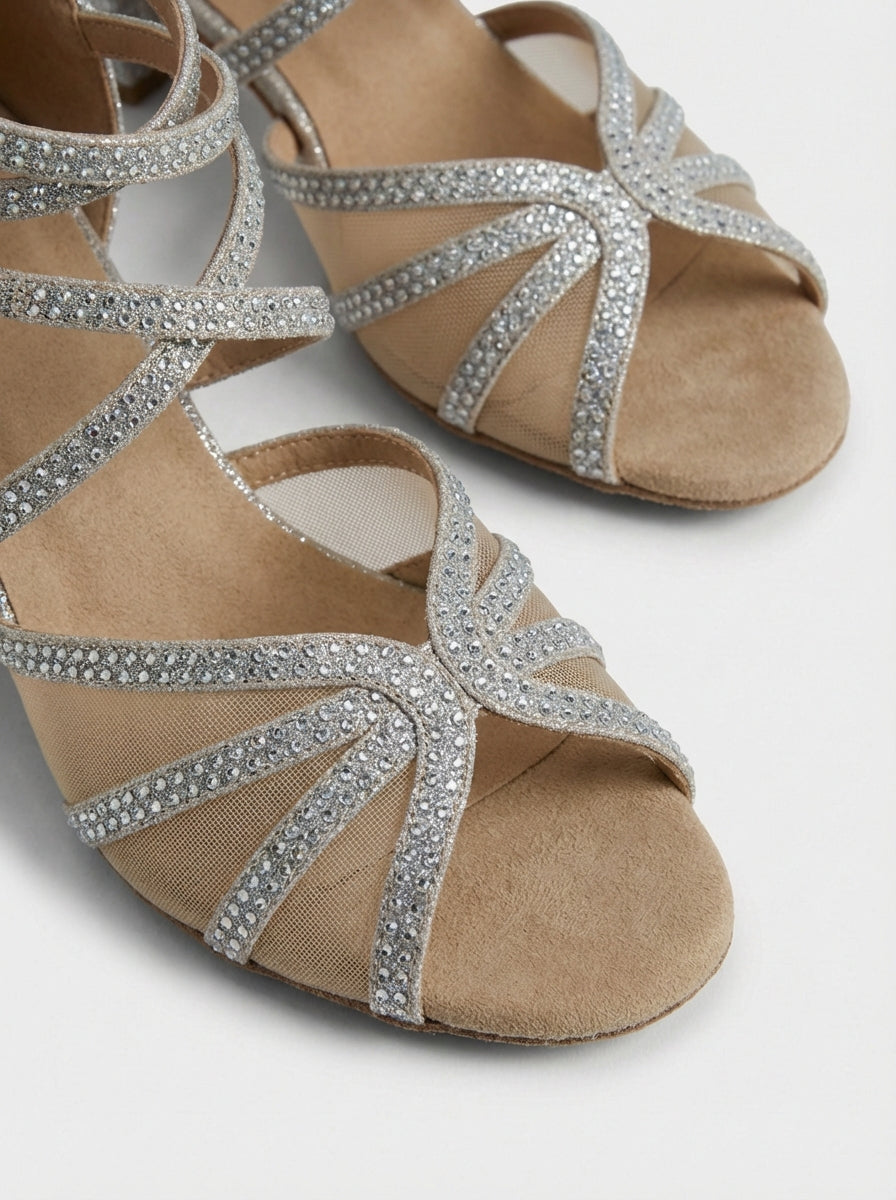 Mia | Women’s Rhinestone Open Toe Strappy Dance Sandal Heels