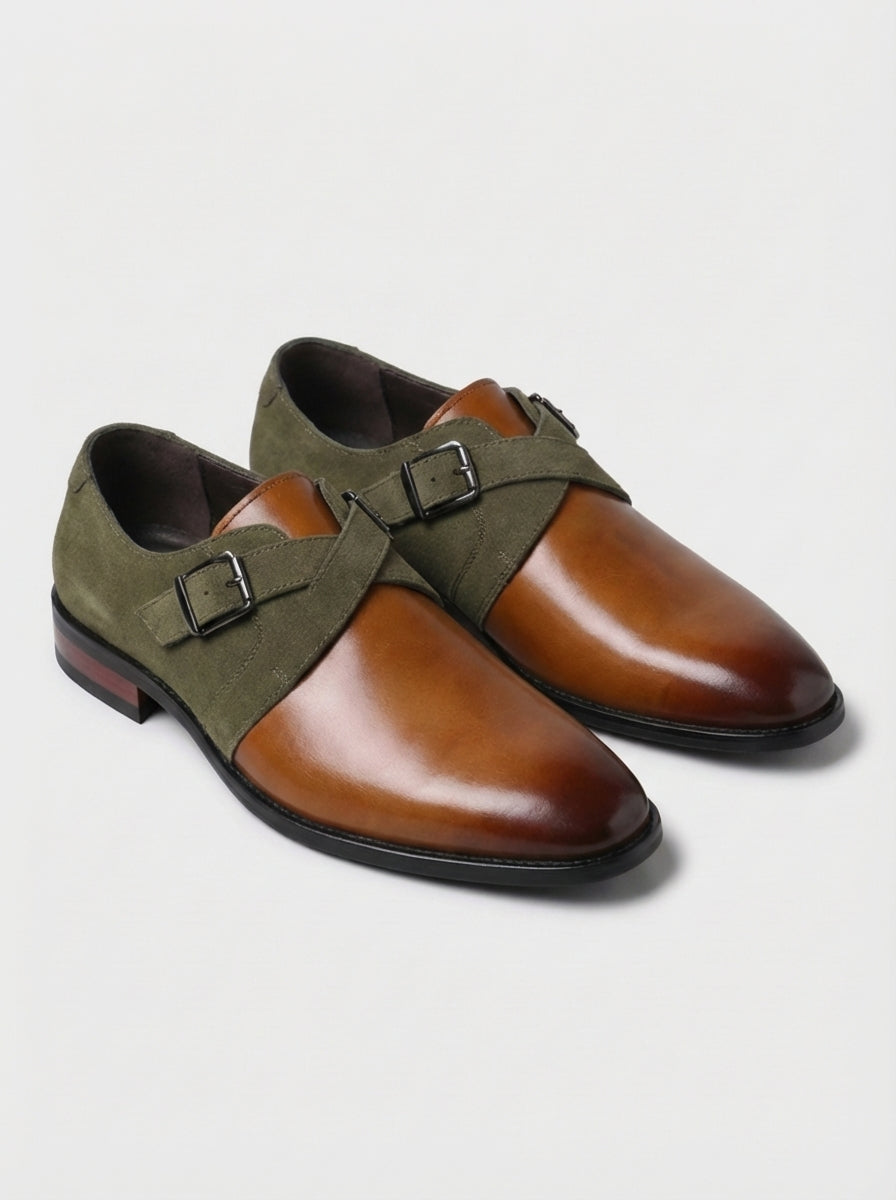 Michael | Men’s Brown Buckle Monk Strap Dress Shoes