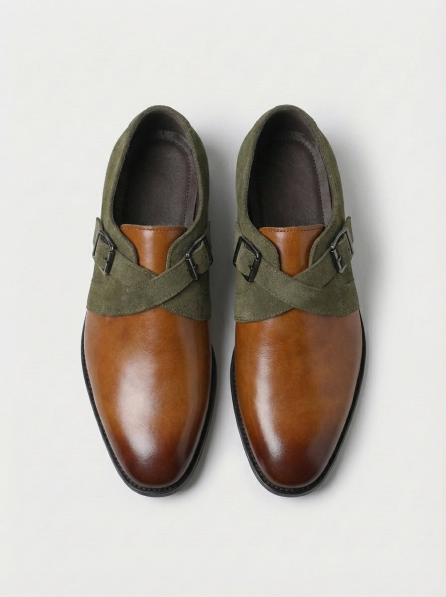 Michael | Men’s Brown Buckle Monk Strap Dress Shoes