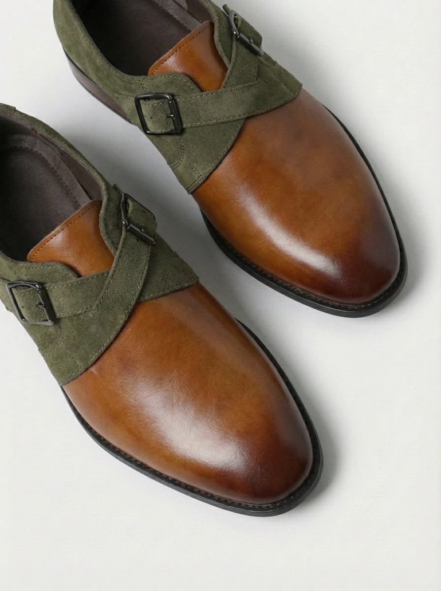 Michael | Men’s Brown Buckle Monk Strap Dress Shoes
