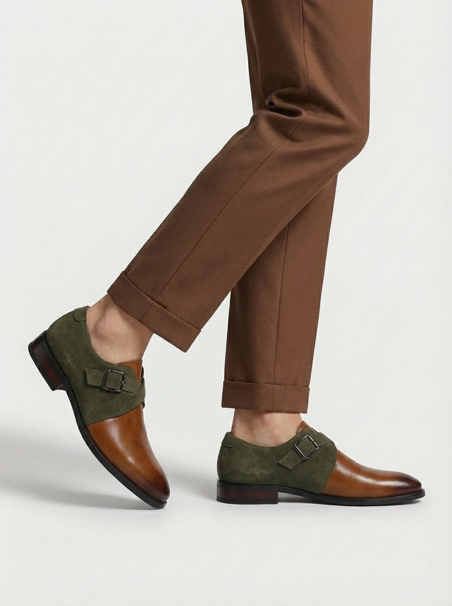 Michael | Men’s Brown Buckle Monk Strap Dress Shoes