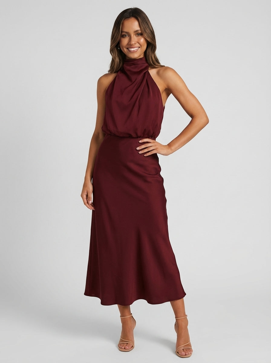 Natalie | Women’s Halter Neck Wedding Guest Midi Dress