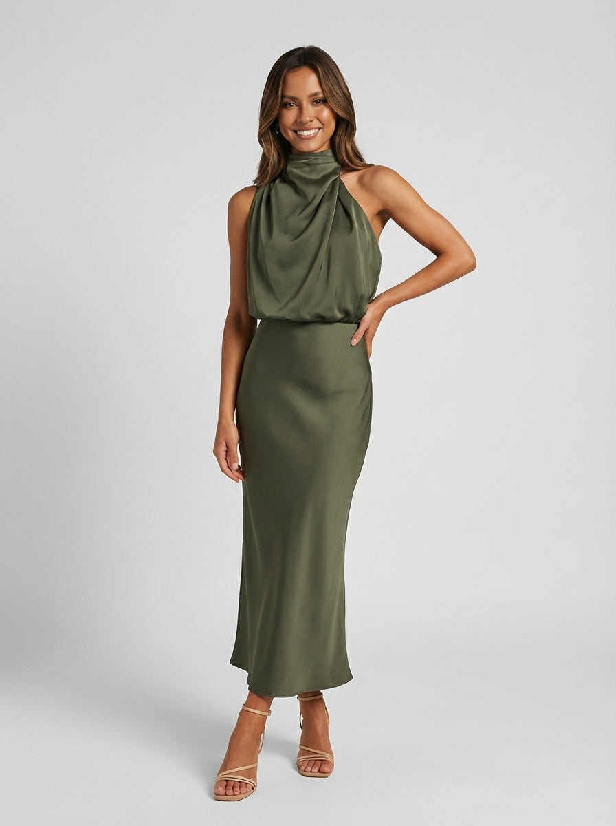 Natalie | Women’s Halter Neck Wedding Guest Midi Dress