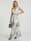 Nicole | Women’s Pleated V Neck Summer Floral Event Maxi Dress