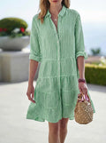 Nina | Women’s Striped Button Down Summer Knee Length Shirt Dress