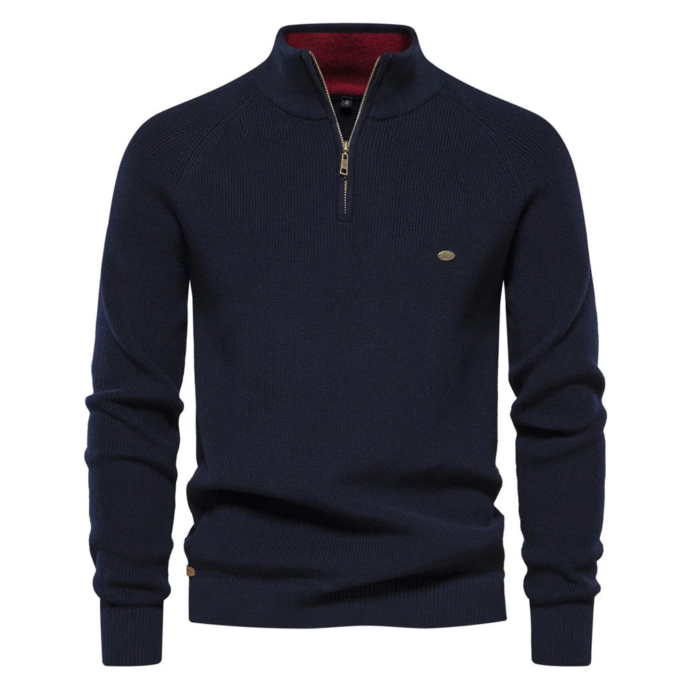 Aubert | Men’s Long Sleeve Zip Front Stand Collar Polo Shirt