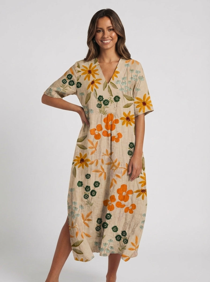 Patricia | Women’s Floral V Neck Summer Beach Midi Dress